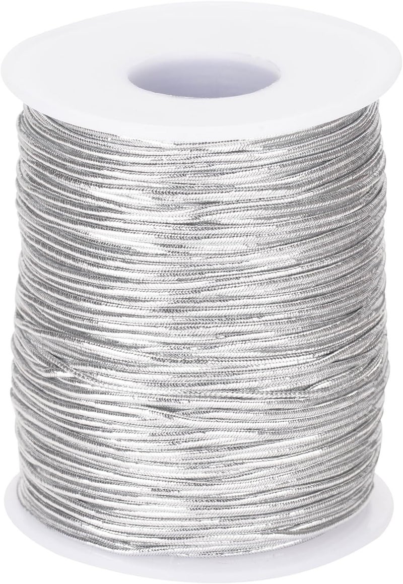 joycraft Elastic Cords, Metallic Stretch Cords, Silver Elastic String, 1mm x 110Yards Elastic Cords Ribbon for Craft Gift Wrapping Christmas Jewelry Making - Image 1